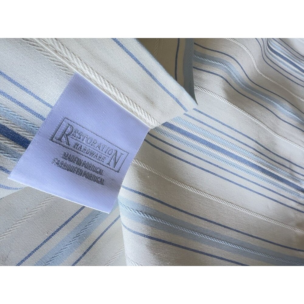 RESTORATION HARDWARE Shower Curtain Light Blue Cream Cabana Striped Cotton 74x73 - Picture 3 of 8